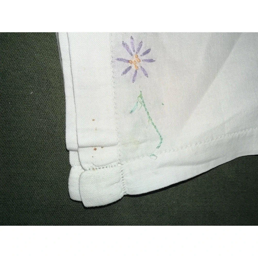 Vintage‎ Hand Embroidered Dresser Scarf Table Runner Butterfly Linen 52